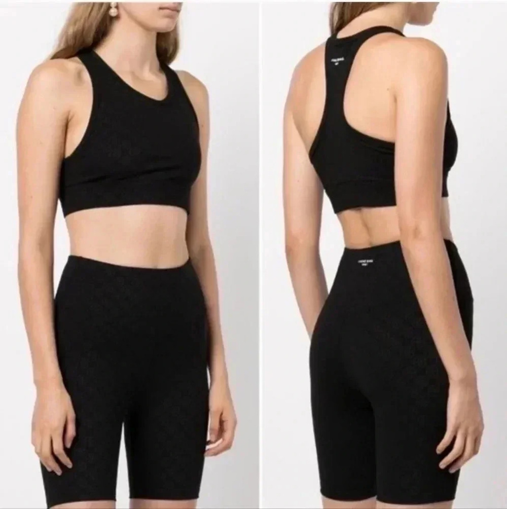 Anine Bing - Blair Bra and biker Shorts in Black Monogram Print